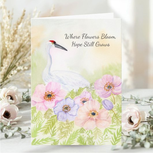 Sympathy Whooping Crane with Anemones Kaart