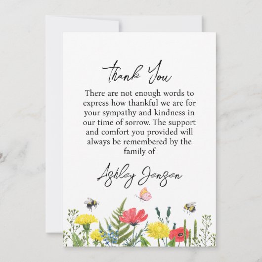 Sympathy Wildflower Funeral Thank You Card Bedankkaart (Achterkant)