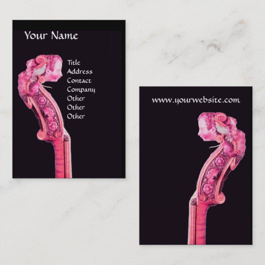 SYMPHONIA CLASSIC MUSIC Pink Fuchsia Violin Scroll Visitekaartje (Voorkant / Achterkant)
