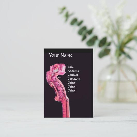 SYMPHONIA CLASSIC MUSIC Pink Fuchsia Violin Scroll Visitekaartje (Staand voorkant)