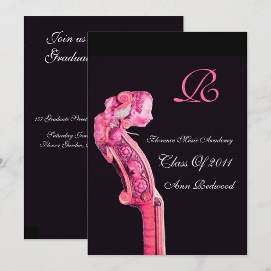 SYMPHONIA CLASSIC MUZIEK AFSTUDEREN MONOGRAM roze Kaart (Voorkant / Achterkant)