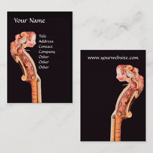SYMPHONIË, CLASSIC MUZIEK Antiek Violin Scroll Visitekaartje (Voorkant / Achterkant)
