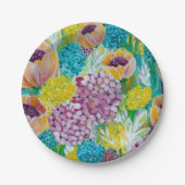 Symphony Hydrangea Poppy Floral Paper Borden Papieren Bordje (Voorkant)