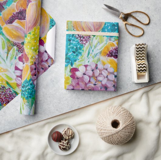 Symphony Hydrangea Poppy Floral Wrapping Paper Cadeaupapier (Crafts)