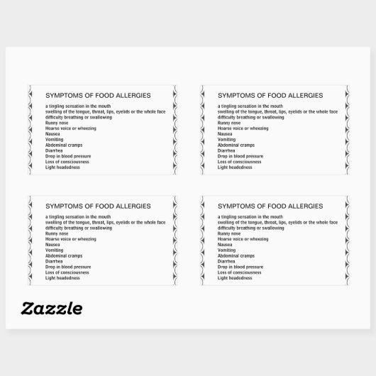 Symptomen van voedselallergieën rechthoekige sticker (Vel)