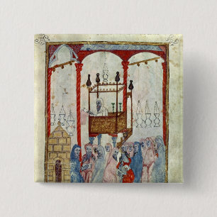 Synagogue, c.1350, Noord-Spanje Vierkante Button 5,1 Cm