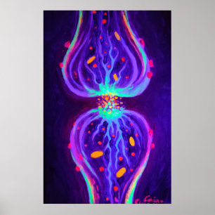 Synaps met neurotransmitters poster