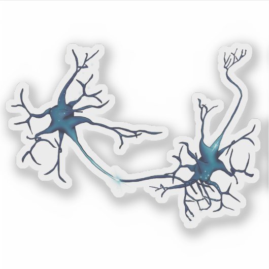 Synaps tussen neuronen, neurowetenschap neuron sticker (Voorkant)