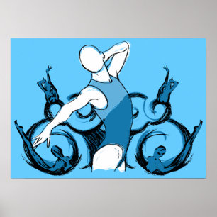 Synch Swimming Illustratie Poster