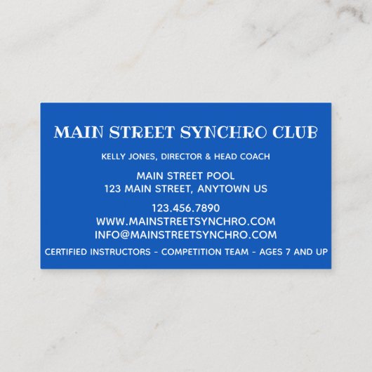 Synchronisatie-weduwenwedstrijd van SWimming Team  Visitekaartje (Achterkant)