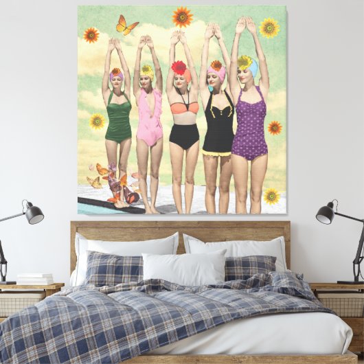 Synchronisatie-zwemretrocollage Canvas Afdruk (Insitu (Slaapkamer))