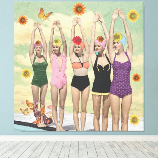 Synchronisatie-zwemretrocollage Canvas Afdruk (Insitu (Houten vloer))