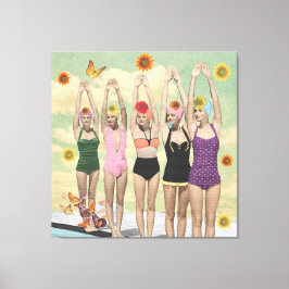 Synchronisatie-zwemretrocollage Canvas Afdruk