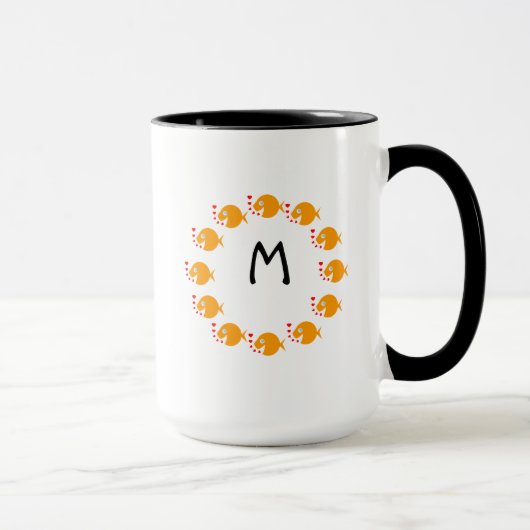 Synchroomde zwemguldvis Cute Monogrammed Mok (Rechts)