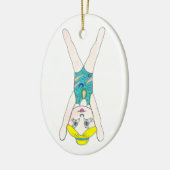 Synchroon zwembaarblauw synchroon keramisch ornament (Links)