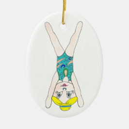 Synchroon zwembaarblauw synchroon keramisch ornament