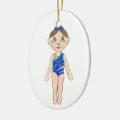 Synchroon zwembaarblauw synchroon keramisch ornament (Links)