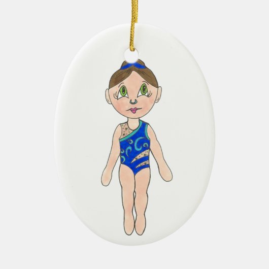 Synchroon zwembaarblauw synchroon keramisch ornament (Voorkant)