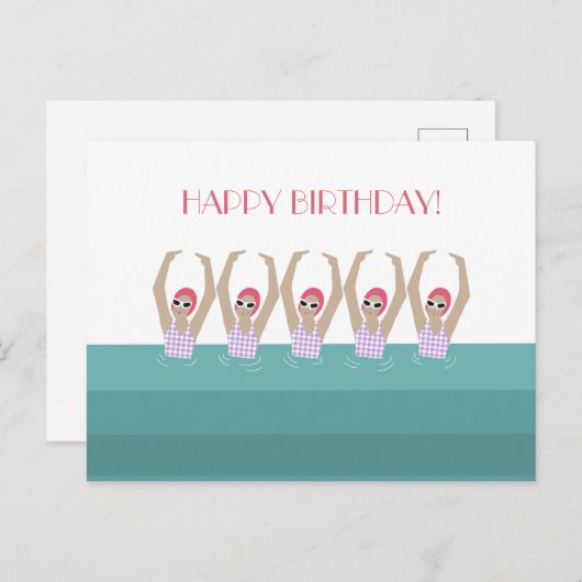 Synchrozwemmers | Zwemmen Illustratie Verjaardag Briefkaart (Voorkant / Achterkant)