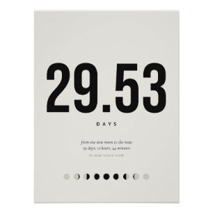 Synodische Maand Poster – 29,53 Dagen Maan Typogra