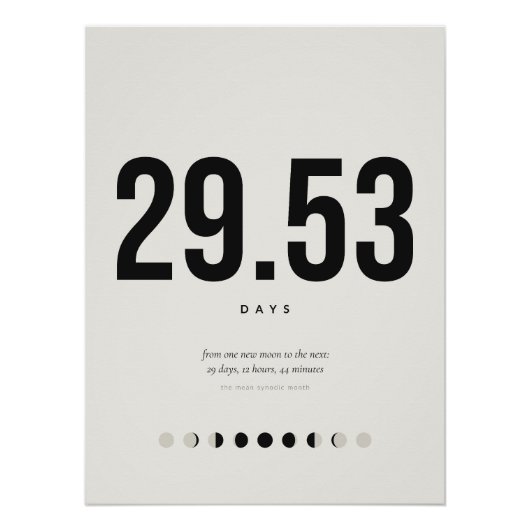 Synodische Maand Poster – 29,53 Dagen Maan Typogra (Voorkant)