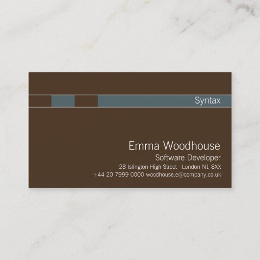 Syntaxis Chocolade Brown & Cadet Blue Visitekaartje (Voorkant)