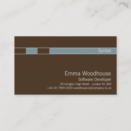 Syntaxis Chocolade Brown & Light Steel Blue Visitekaartje (Voorkant)