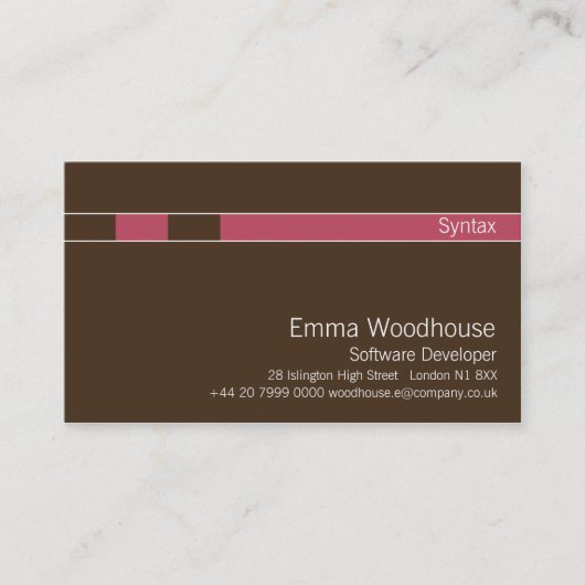 Syntaxis Chocolade Brown & Violet Red Visitekaartje (Voorkant)