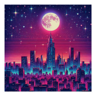 Synth City Skyline Perfect Poster