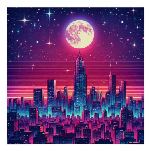 Synth City Skyline Perfect Poster (Voorkant)