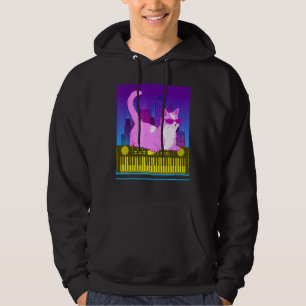 Synthesizer Cat Retro Synth Vaporwave Keyboard Hoodie