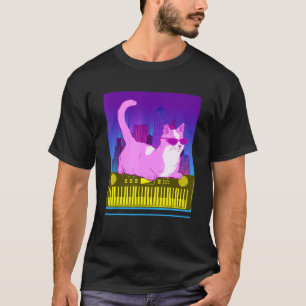  Synthesizer Cat Retro Synth Vaporwave Keyboard T-shirt