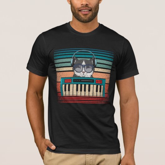 Synthesizer Keyboard Music Producent Cat Lover T-shirt (Voorkant)