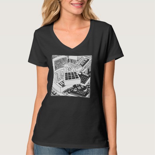 Synthesizers voor elektronische muzikant t-shirt (Voorkant)