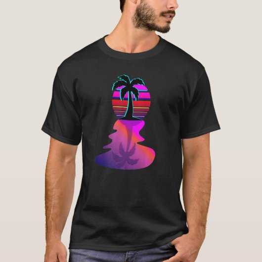 Synthwave 80s Island Palm Tree Aesthetic Design T-shirt (Voorkant)