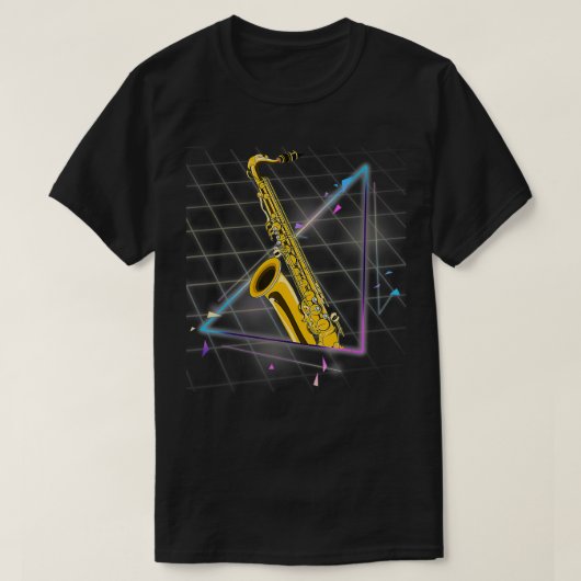 Synthwave 90s saxofonist jazzmuzikant saxofoon t-shirt (Design voorkant)