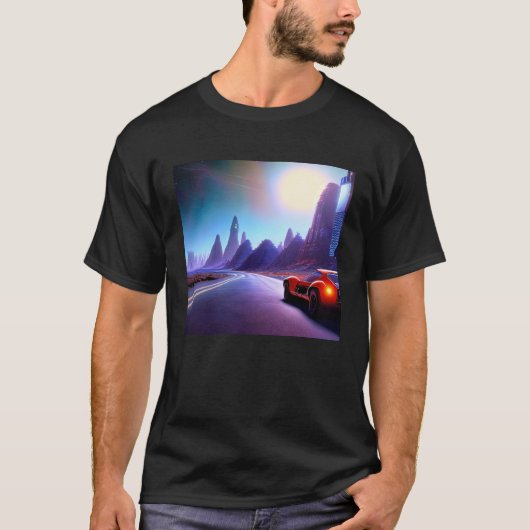 Synthwave auto uitgang retrowave futuresynth Sci F T-shirt (Voorkant)