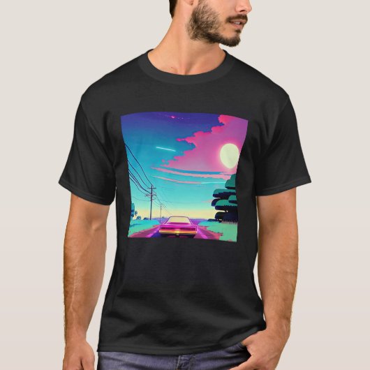 Synthwave auto uitgang retrowave futuresynth Sci F T-shirt (Voorkant)