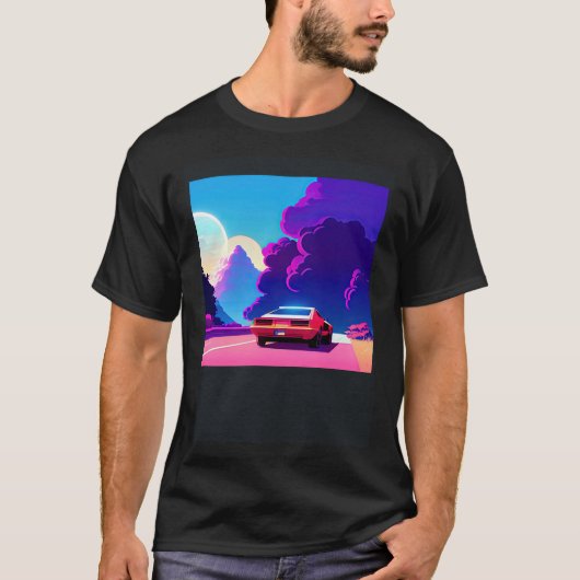 Synthwave auto uitgang retrowave futuresynth Sci F T-shirt (Voorkant)