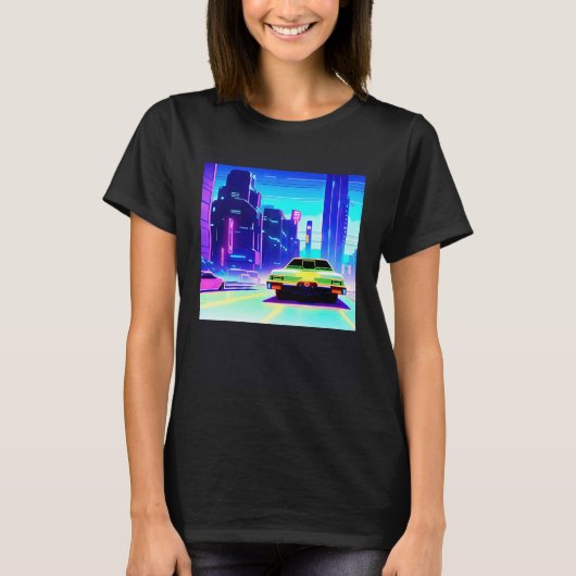Synthwave auto uitgang retrowave futuresynth Sci F T-shirt (Voorkant)