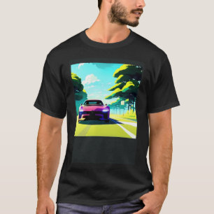 Synthwave auto uitgang retrowave futuresynth Sci F T-shirt