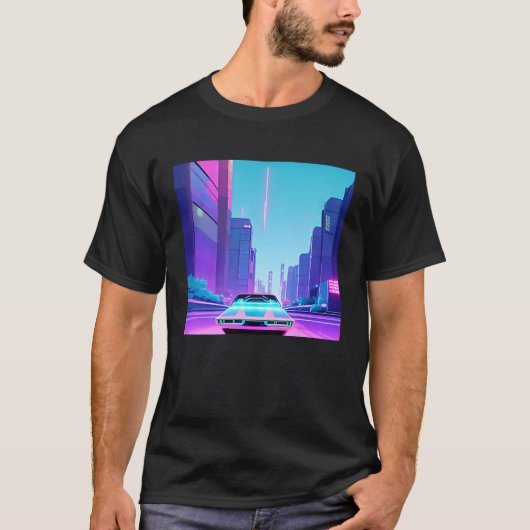 Synthwave auto uitgang retrowave futuresynth Sci F T-shirt (Voorkant)