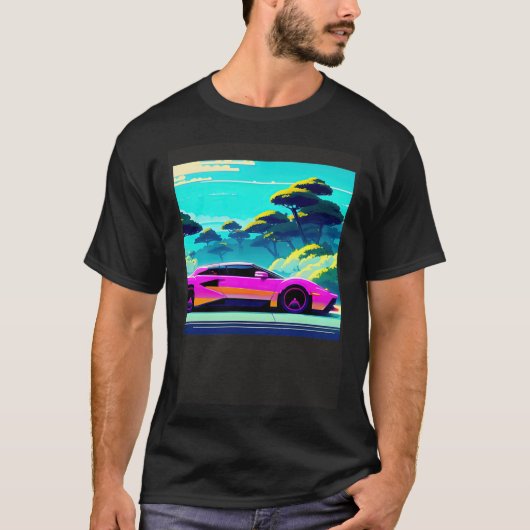 Synthwave auto uitgang retrowave futuresynth Sci F T-shirt (Voorkant)