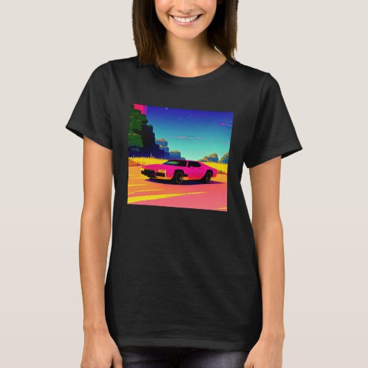 Synthwave auto uitgang retrowave futuresynth Sci F T-shirt (Voorkant)