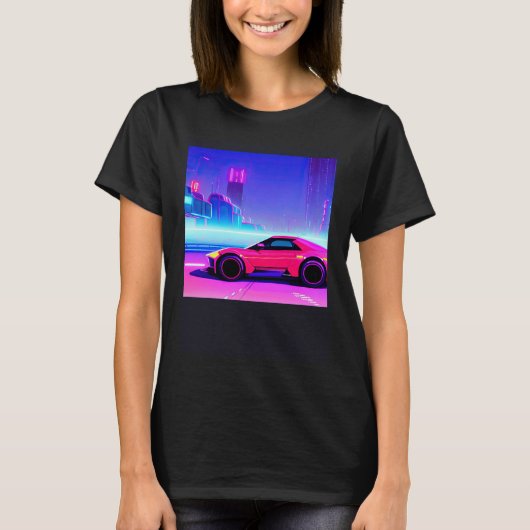 Synthwave auto uitgang retrowave futuresynth Sci F T-shirt (Voorkant)