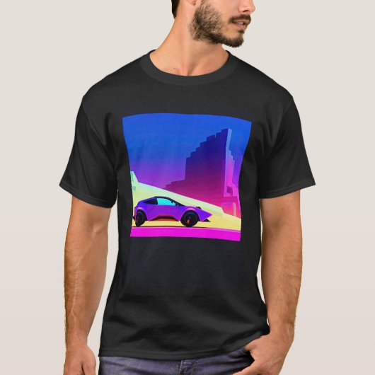 Synthwave auto uitgang retrowave futuresynth Sci F T-shirt (Voorkant)