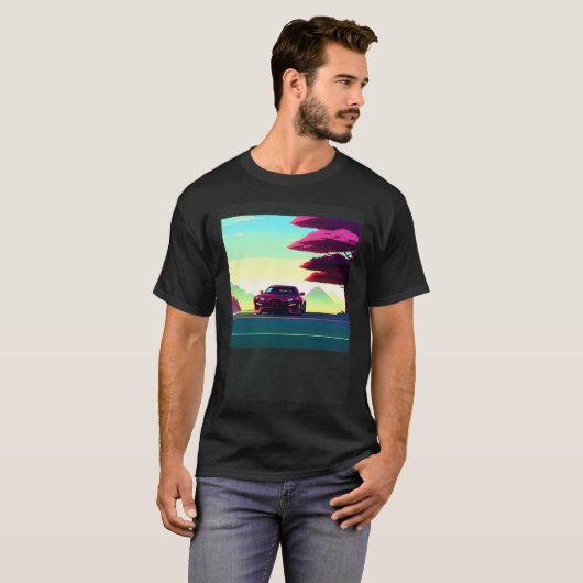 Synthwave auto uitgang retrowave futuresynth Sci F T-shirt (Voorkant volledig)