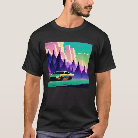 Synthwave auto uitgang retrowave futuresynth Sci F T-shirt (Voorkant)