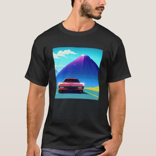 Synthwave auto uitgang retrowave futuresynth Sci F T-shirt (Voorkant)