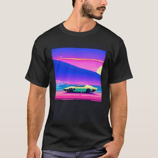 Synthwave auto uitgang retrowave futuresynth Sci F T-shirt (Voorkant)